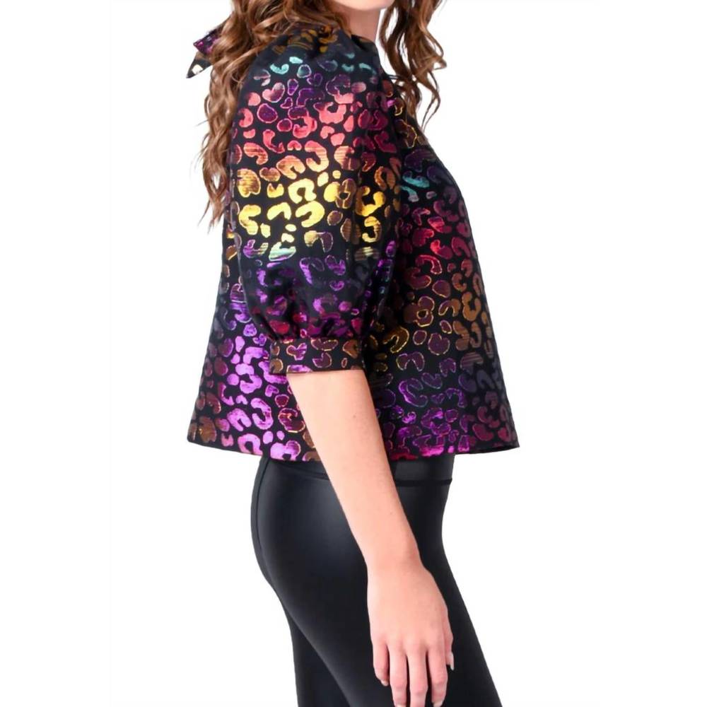 NEW EMILY MCCARTHY bella top in gold cheetah jacquard - Picture 2 of 3